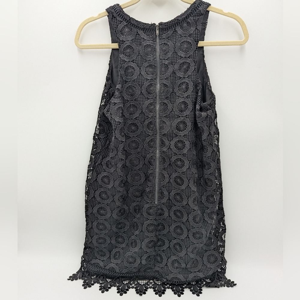 Lovers + Friends Escape Mini Dress Boho Crochet Knit Medium Sleeveless Black - Picture 5 of 11